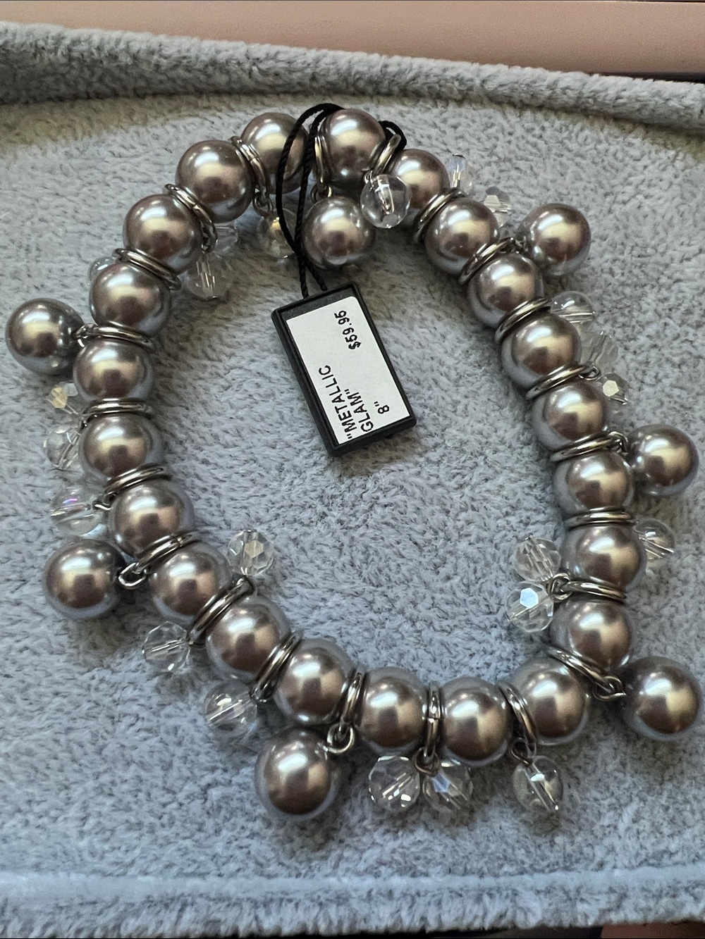 Metallic Silver Beaded Charm Bracelet - Unbranded